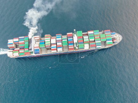 Photo for Aerial view of freight ship with cargo containers. - Royalty Free Image