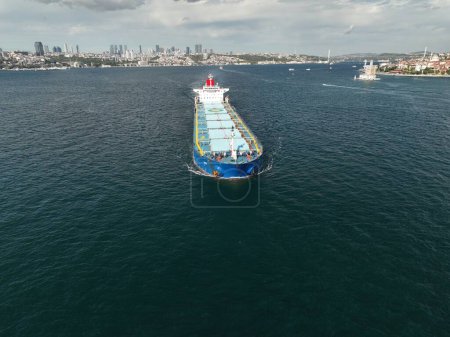 Photo for A large ship is sailing in the ocean. trade cargo ship aerial view - Royalty Free Image