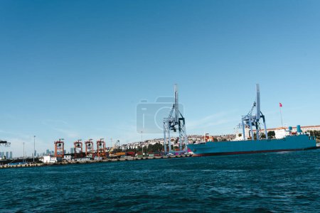 Photo for Commercial shipping port. commercial ships loading and unloading in the port - Royalty Free Image