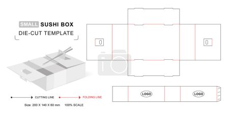Sushi-Box-Stanzschablone mit 3D-Vektormockup für Lebensmittelverpackungen