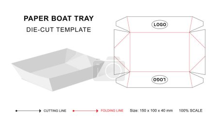 Food tray die cut template with 3D blank vector mockup for food packaging