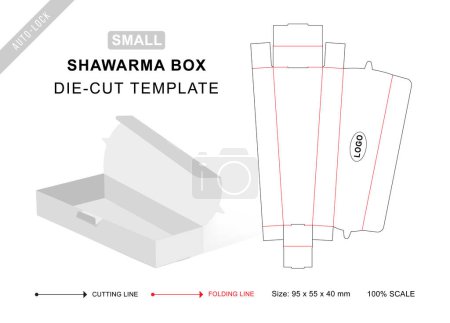 Kebab Shawarma Box Stanzschablone mit 3D Leervektorattrappe für Lebensmittelverpackungen