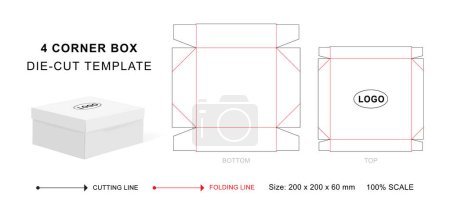 Top and bottom box die cut template with 3D blank vector mockup