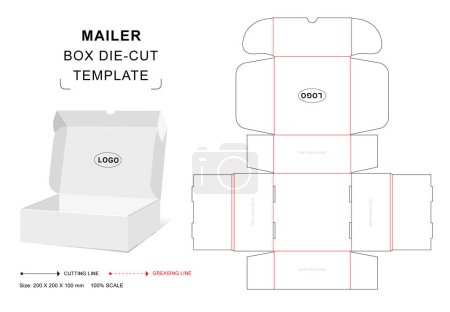 Mailer box plantilla troquelada con maqueta vectorial en blanco 3D para envasado de alimentos