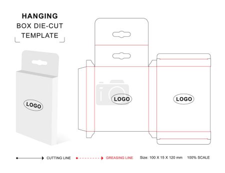 Hanging retail packaging die cut template with 3D blank vector mockup