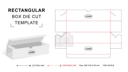 Rectangular auto lock box die cut template with 3D blank vector mockup
