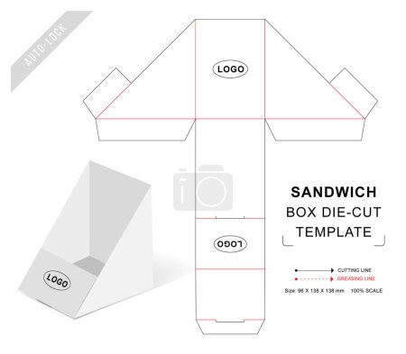 Triangle Sandwich box die cut template with 3D blank vector mockup for food packaging