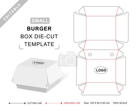 Burger box die cut template with 3D blank vector mockup for food packaging