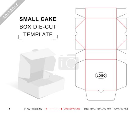 Kleine Tortenschachtel-Stanzschablone mit 3D-Leervektorattrappe für Lebensmittelverpackungen