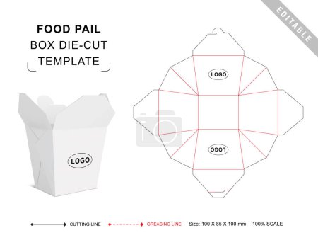 Food pail packaging die cut template with 3D blank vector mockup