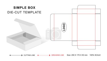 Plantilla de troquel de caja simple con maqueta vectorial en blanco 3D para envasado de alimentos