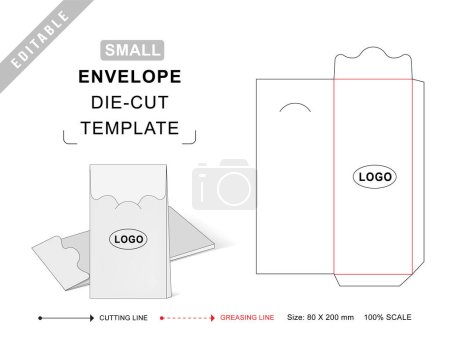 Envelope die cut template with two 3D blank vector mockup