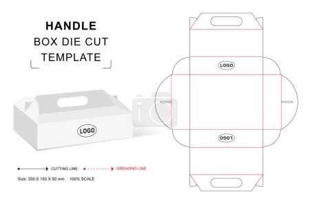 Carrier box die cut template with 3D blank vector mockup for food packaging