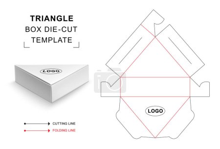 Triangle box die cut template with 3D blank vector mockup for food packaging