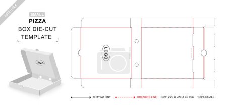 Téléchargez les illustrations : Petite boîte à pizza modèle de découpe avec maquette vectorielle vide 3D pour l'emballage alimentaire - en licence libre de droit