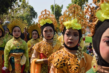 Photo for Tuban Indonesia August 29, 2023, people wearing Traditional Javanese Empire Custome in commemoration of the 78th Anniversary of the Republic of Indonesia at Dasin Village Tambakboyo district. - Royalty Free Image