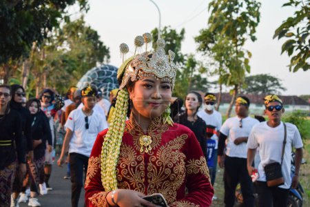 Photo for Tuban Indonesia August 29, 2023, People wearing Traditional Javanese custome in commemoration of the 78th Anniversary of the Republic of Indonesia at Dasin Village Tambakboyo district. - Royalty Free Image