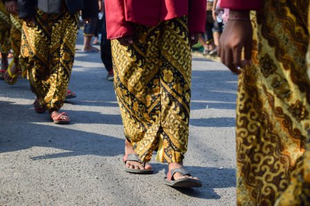 Photo for Tuban Indonesia August 29, 2023, People wearing Traditional Javanese custome in commemoration of the 78th Anniversary of the Republic of Indonesia at Dasin Village Tambakboyo district. - Royalty Free Image