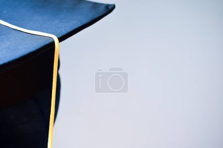 Photo for Head of Hijab female wear Toga hat or graduation hat behind view, greaduation education hijab female. - Royalty Free Image