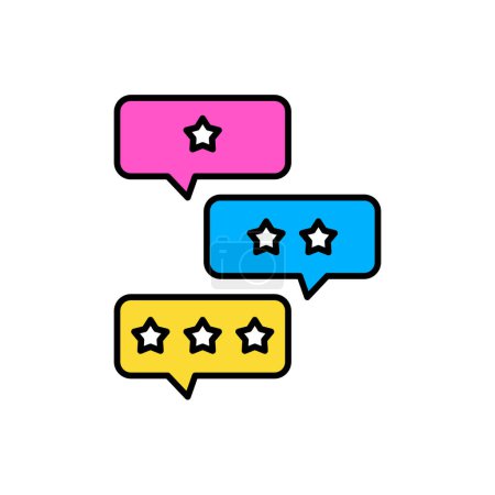 Symbol Vollfarbbewertung, Stern-Feedback-Bewertung, Kommentar, Bubble Chat, Text, Kommunikation, Chat, Kundenerfahrung. editierbarer Farbstrich und Füllung. Umriss und farbenfroher Ikonenstil.