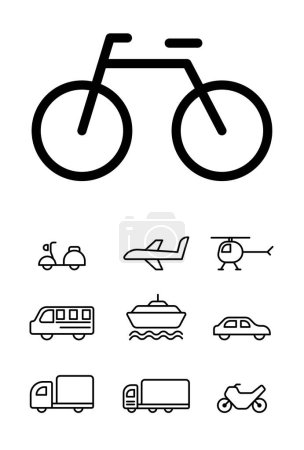 Illustration for Simple Line Icon Set Side Face of Transportations, vehicle, bus, bicycle, motorbike, plane and much more. Editable Stroke. Let's make your design easier. - Royalty Free Image