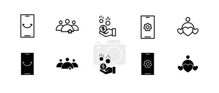 Ilustración de Icono conjunto de glifo y el estilo de esquema para el sitio web del club de golf. archivos editable. - Imagen libre de derechos