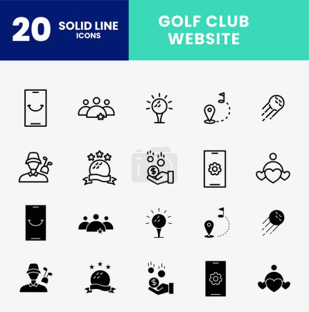 Ilustración de Icono conjunto de glifo y el estilo de esquema para el sitio web del club de golf. archivos editable. - Imagen libre de derechos