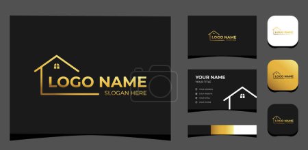 Téléchargez les illustrations : Template Logo Creative Home and typography, Luxury Gold concept. Creative Template with color pallet, visual branding, business card and icon. - en licence libre de droit