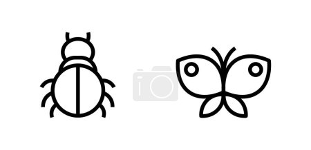 Ilustración de Icon line beetle and butterfly. editable color. - Imagen libre de derechos