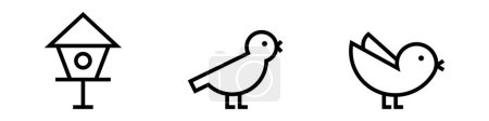 Ilustración de Icon line birds and bird house. editable color. - Imagen libre de derechos