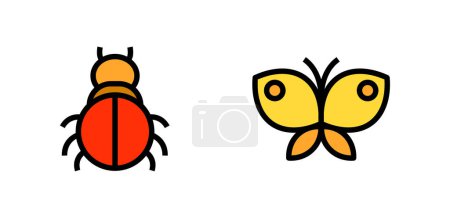 Illustration for Icon line fill color beetle and butterfly. editable color. - Royalty Free Image