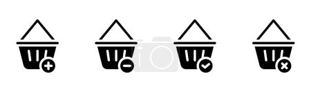 Téléchargez les illustrations : Icon trolley, cart, plus, moins, annuler, vérifier, navigation, commerce électronique. fichier modifiable. illustration vectorielle - en licence libre de droit