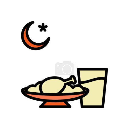 Téléchargez les illustrations : Icon Iftar, icône rompant le jeûne, nourriture du Ramadan, icône Jeûnant Ramadan, illustration vectorielle, couleur modifiable - en licence libre de droit
