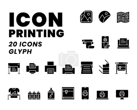 Illustration for Icon Pack Digital Printing or printer in solid black color - Royalty Free Image