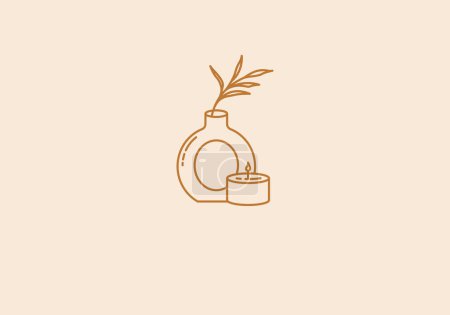 Illustration for Logo flower vase, pottery handmade aesthetic, Logo Vintage retro pottery, simple line, minimalist. editable color - Royalty Free Image