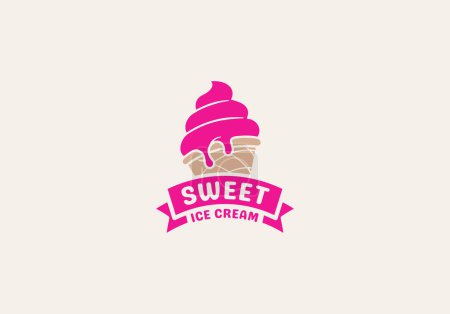 Téléchargez les illustrations : Logo Crème glacée douce, Logo Crème glacée, amusant, frais et convivial, couleur modifiable - en licence libre de droit