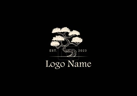 Illustration for Vintage bonsai tree logo design, retro, old but modern and minimalist, editable color - Royalty Free Image