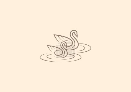 Ilustración de Logo línea 2 cisnes en el agua. logo estético, feminismo, moderno y minimalista. color editable - Imagen libre de derechos