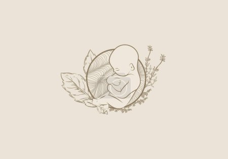 Illustration for Logo Line Baby Fetus and Botanical. Aesthetic and feminine, simple line and luxury modern. editable color. - Royalty Free Image