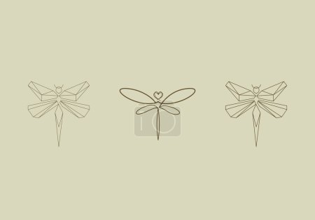 Illustration for Logo Line Dragonfly and Moon. Aesthetic and feminine, simple line and luxury modern. editable color. - Royalty Free Image
