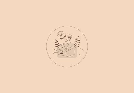 Illustration for Logo Line Flower Leaf Garden and Botanical. Aesthetic and feminine, simple line and luxury modern. editable color. - Royalty Free Image