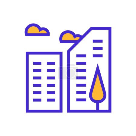 Illustration for Icon Office Building, Hotel, Apartment, single icon, Flat line color filled and Colorfull icon - Royalty Free Image