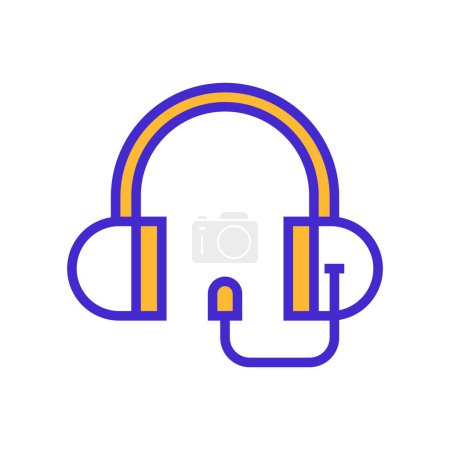 Ilustración de Icono micrófono de auriculares, auriculares de servicio al cliente, icono único, línea plana llena de color y colorido icono - Imagen libre de derechos