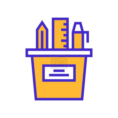 Illustration for Icon Pencil Cup or Pencil Box, Office Material,, single icon, Flat line color filled and Colorfull icon - Royalty Free Image