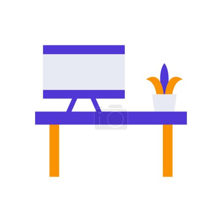 Illustration for Icon Office Desk, single icon, Flat line color filled and Colorfull icon - Royalty Free Image