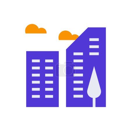 Illustration for Icon Office Building, Hotel, Apartment, single icon, Flat line color filled and Colorfull icon - Royalty Free Image