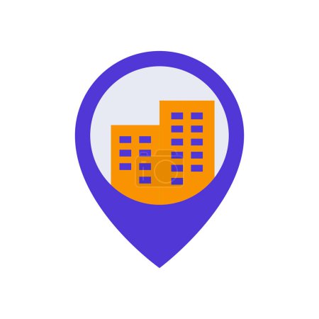 Illustration for Icon Pin Location and Building Office, single icon, Flat line color filled and Colorfull icon - Royalty Free Image