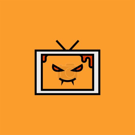 Illustration for Vampire or dracula become television, vampire television cartoon cute, simple illustration, halloween, spooky, scary. - Royalty Free Image