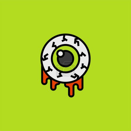 Téléchargez les illustrations : Zombie globe oculaire avec dessin animé de sang mignon, illustration simple, Halloween, effrayant, effrayant. - en licence libre de droit