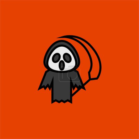 Illustration for Grim reaper cartoon cute, simple illustration, halloween, spooky, scary. - Royalty Free Image